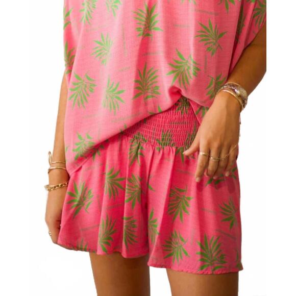 ADRIENNE Pants - NEW ADRIENNE smocked wide waist swing short in summer palms